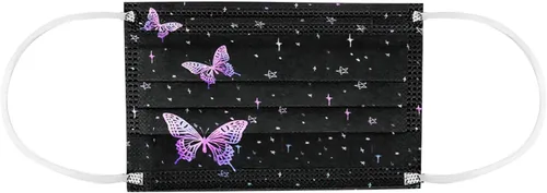 Vista 5 de Paquete de 50 mascarillas de mariposa para adultos, desechables, para mujeres, para el cuidado de la piel, gruesas, 3 capas, transpirable, filtro