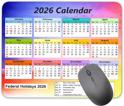 Vista 12 de Alfombrilla de mouse con calendario, calendario horizontal 2026, alfombrilla de mouse de goma natural, alfombrilla de mouse rectangular de calidad