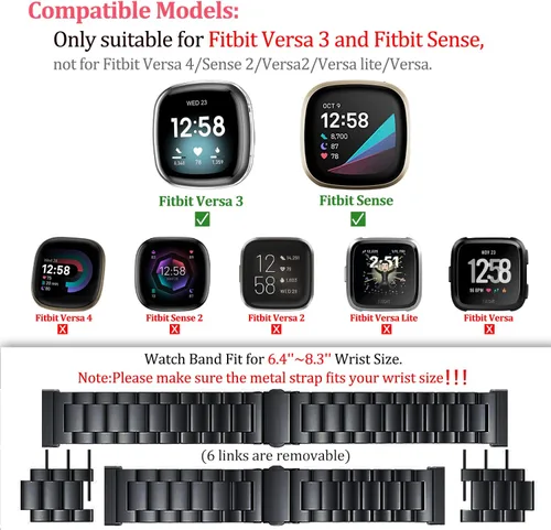 Vista 3 de ZPJPPLX para Fitbit Versa 4/Sense 2, Correa de Muñeca de Acero Inoxidable Sólido con Funda de Reloj, para Versa 3/Sense Correas de Repuesto de Metal