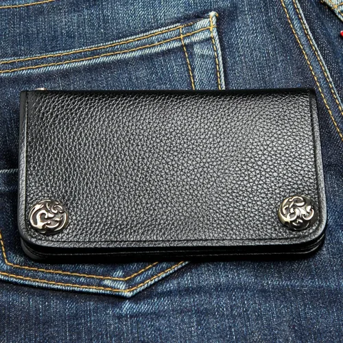 Vista 2 de Billetera mediana de cuero de vaca genuino, Negro, L, Cartera