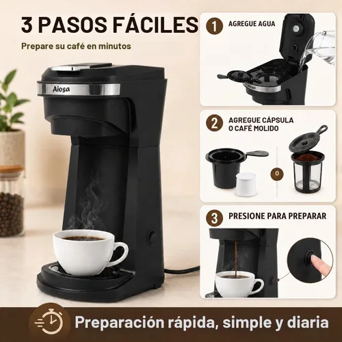 Vista 6 de Cafetera de una sola porción, KCup y café molido, preparación de un Negro
