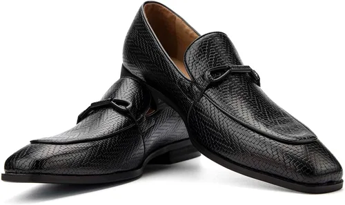 Vista 12 de JITAI Zapatos para hombre: mocasines casuales de cuero y gamuza para hombre, cómodos tacones bajos, zapatos de vestir sin cordones para bodas