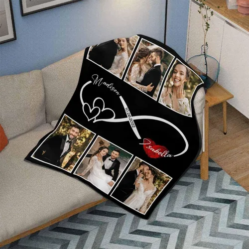 Vista 3 de InterestPrint Manta de fotos personalizada para pareja, novio, novia, manta personalizada de 6 fotos, manta personalizada de aniversario y boda