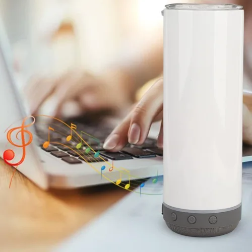 Vista 5 de Vaso de sublimación de 20 onzas, tazas aisladas de acero inoxidable 304, termos de doble pared al vacío desmontable con altavoz y luces LED, vaso