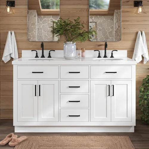Vista 38 de ARIEL Hepburn - Tocador de baño de 30 pulgadas con fregadero, madera maciza, encimera y protector contra salpicaduras de cuarzo blanco puro de 1.5