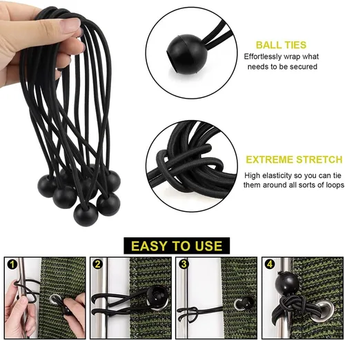 Vista 3 de NODG 24 piezas de bolas elásticas negras de 4, 6, 9 pulgadas, cuerdas elásticas de lona de alta resistencia, cuerda elástica de 0.157 in de grosor