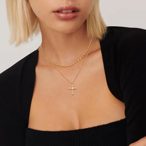 Vista 3 de Collar de cruz para mujer, chapado en oro de 14 quilates, circonita cúbica, collar con colgante de cruz hecho a mano, joyería cristiana para todos