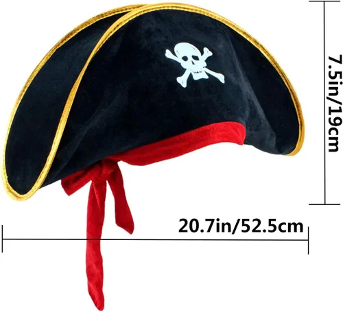Vista 6 de M&G House Sombreros de pirata de Halloween Caribbean Black Pirate Cap Pirata Accesorios Divertidos Sombrero de Fiesta Disfraz Adulto Niño