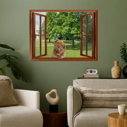 Vista 15 de wall26 Adhesivo decorativo para pared, diseño de oso y mariposa fuera de una ventana abierta, no se pega ni se pega, papel tapiz no tejido