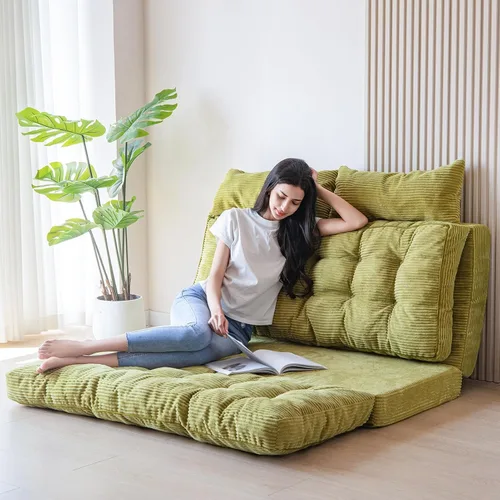 Vista 8 de MAXYOYO Sofá cama plegable, sofá de suelo, silla convertible con funda lavable, sofá de suelo, sillón, puf, cama para sala de estar, beige, 39 x 91