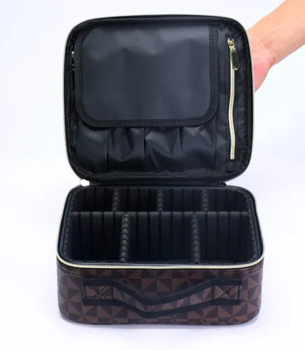 Vista 4 de Estuche de maquillaje de viaje, estuche organizador de cosméticos de maquillaje, bolsa de almacenamiento portátil para artistas con divisores