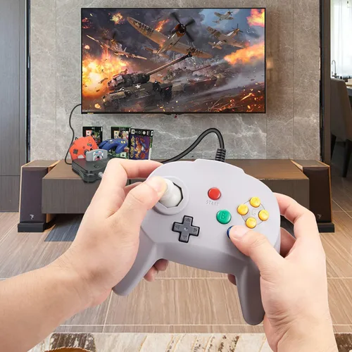 Vista 3 de KIWITATA Retro N64 Mini Controller, Mini N64 Wired Remote Game Pad Upgraded Joystick Controller for Classic N64 Video Console (Gray)