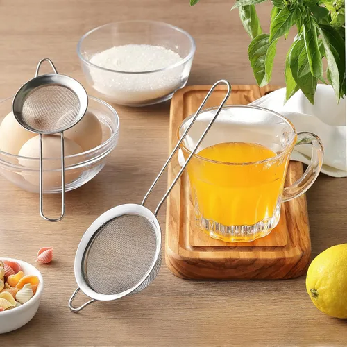 Vista 9 de Paquete de 2 coladores de malla fina, mini colador de acero inoxidable con asa para cocina, tamices de metal para colar té, matcha, cóctel, jugo