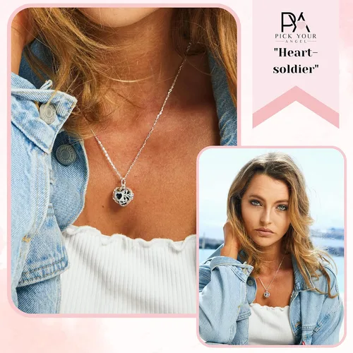 Vista 2 de PYA angel caller pendant"Heartsoldier" with sound ball made of 925 sterling silver Individual women's jewelry with heart pendant and color ball