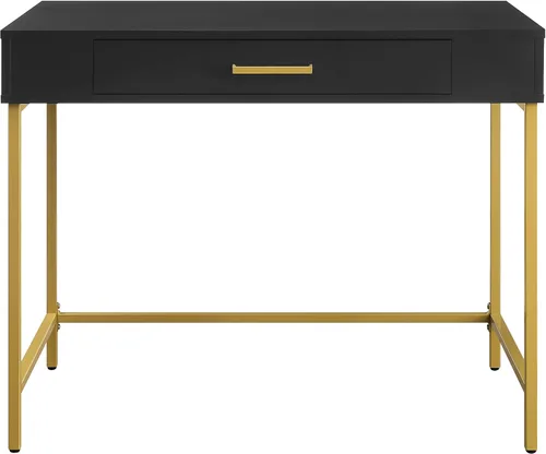 Vista 7 de OSP Home Furnishings Modern Life - Escritorio contemporáneo con cajón grande y patas de metal dorado, acabado negro