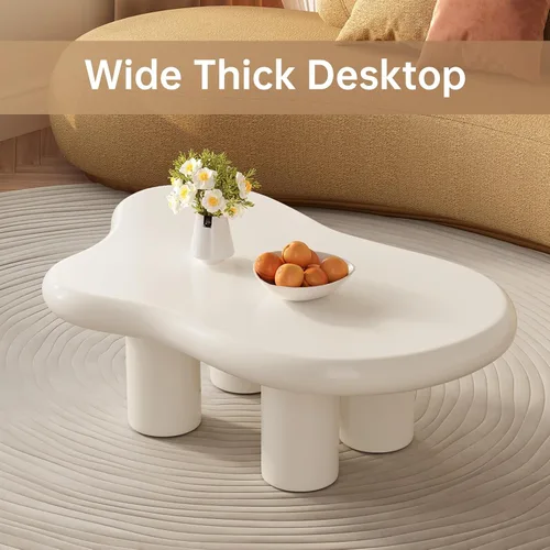 Vista 7 de Guyii Cloud - Mesa auxiliar de 46.06 pulgadas, bonitas mesas de café, pequeña mesa de té blanca moderna, mesa auxiliar irregular para sala de estar