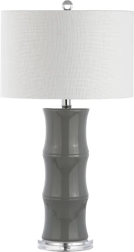 Vista 7 de JONATHAN Y Lámpara de mesa de cerámica gris de 26.5 pulgadas para sala de estar, mesita de noche de dormitorio, pantalla de tambor de lino blanco