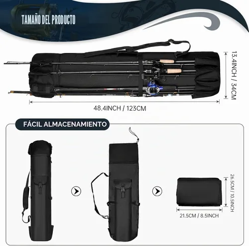 Vista 3 de Transportador de caña de pescar – Bolsa organizadora de carrete de caña de pescar para equipo, viajes, regalos para hombres, familia