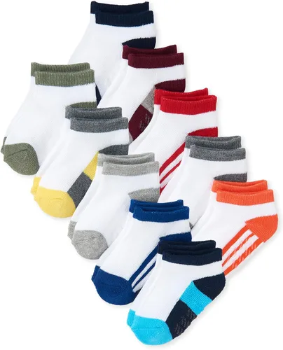 Vista 3 de The Children's Place Calcetines tobilleros unisex para bebés y niños pequeños, paquete de 10 Negro/Blanco 20