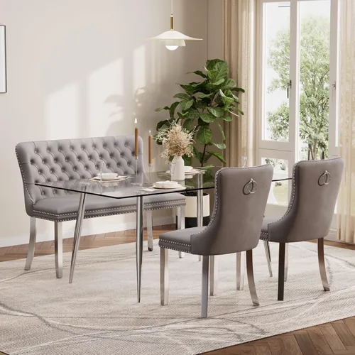 Vista 97 de Baysitone Juego de mesa de comedor de cristal de 51 pulgadas para 4, juego de 5 piezas de comedor moderno, mesa de cocina rectangular de vidrio