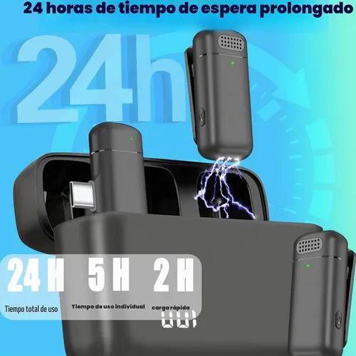 Vista 6 de 2 micrófonos de solapa inalámbricos 3 en 1 para iPhone, iPad, USB C, Android, portátil, con estuche de carga, clip en la solapa, mini micrófono