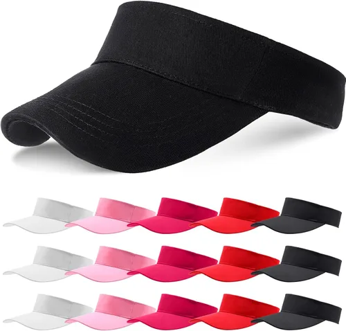Vista 10 de Syhood 15 sombreros de visera para el sol, ropa deportiva, gorra de visera ajustable, protección solar para mujeres y hombres Negro