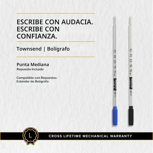 Vista 6 de Cross Townsend Lustrous - Bolígrafo de punta redonda, color cromado, Micro moleteado negro