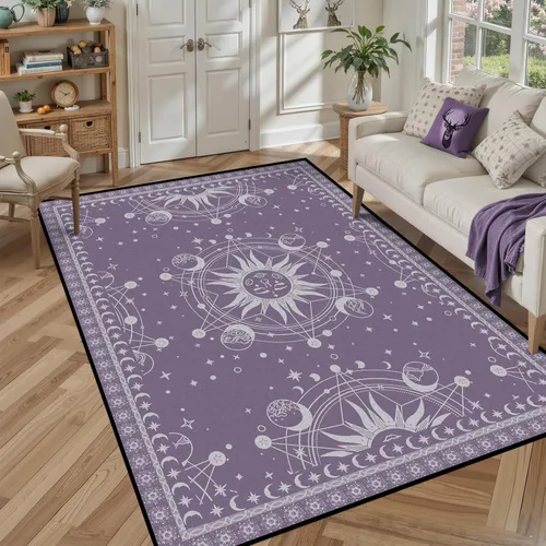 Vista 25 de Alfombra de Sol y Luna Boho Alfombras de Área Celestiales para Dormitorio Residencia Universitaria Sala de Estar Bohemia Oculta Creciente Solar