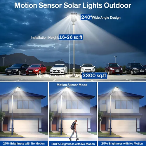 Vista 3 de Farolas solares impermeables para exteriores, 6500 K, 7000 W, gran angular, luz de inundación LED IP66 del atardecer al amanecer solar con sensor