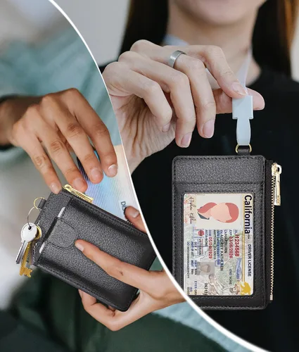 Vista 8 de LLi Cufite Tarjetero de cuero con bolsillo para dinero, billetera desplegable con bloqueo RFID, funda delgada para tarjetas bancarias con capacidad