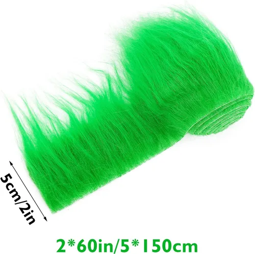 Vista 2 de Lusofie Tiras Precortadas de Tela de Piel Sintética Afelpada Lanuda 2x60 pulgadas Piel Verde Esponjosa Peluda para Manualidades para Árbol