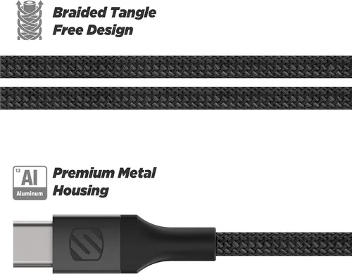 Vista 3 de Scosche CCB1-SP Strikeline Premium USB-C a USB-C Cable trenzado de carga y sincronización de 1 pie, color negro