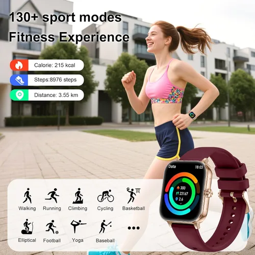 Vista 6 de Relojes inteligentes para mujer (Android y iPhone), reloj inteligente HD de 1.85 pulgadas con llamadas/mensajes/notificaciones, batería de 1000 mAh