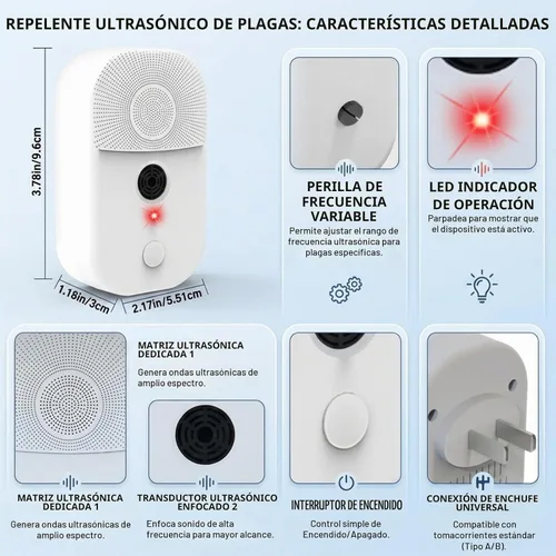 Vista 2 de Paquete de 4 repelentes ultrasónicos de murciélagos para ático, disuasorio