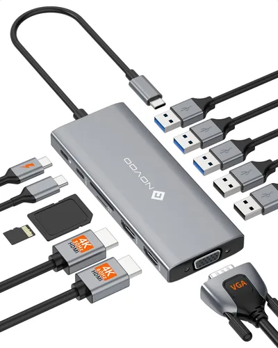 Vista 11 de NOVOO Hub USB C 5 en 1 con adaptador HDMI 4K, 2 puertos USB 3.0, 1 puerto de memoria SD, 1 lector de tarjetas microSD 2 puertos USB 3.0, 1 puerto
