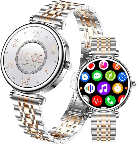 Vista 8 de Reloj para mujer, pantalla AMOLED HD de 1.25 pulgadas, reloj inteligente para mujer, rastreador de actividad física con monitor de frecuencia Dorado