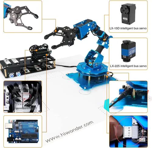 Vista 2 de LewanSoul Brazo robótico 6DOF Kit de brazo robot con desarrollo secundario compatible con Arduino, kit de programación DIY Robot STEAM con sensor