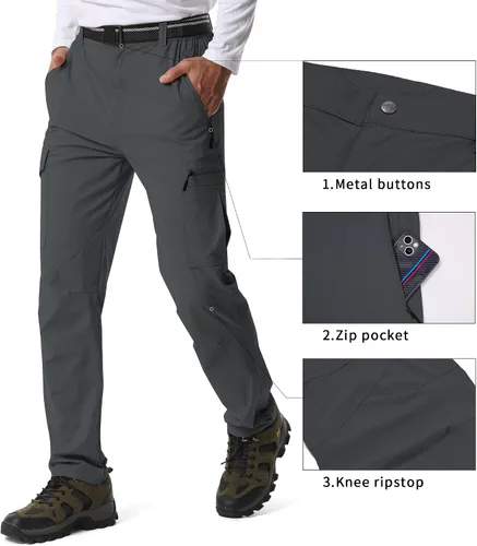 Vista 15 de Pantalones de senderismo para hombre, ligeros, transpirables, con 6 bolsillos, para verano, casual, de secado rápido, impermeables, pantalones