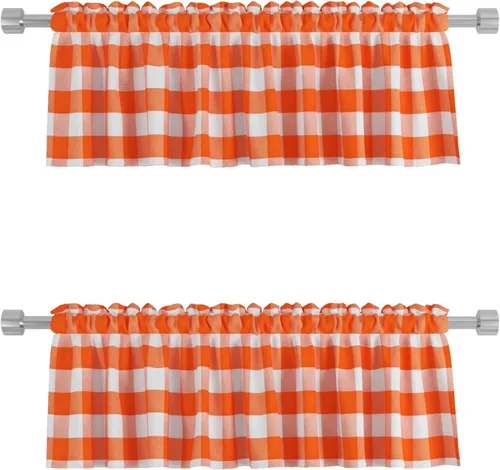 Vista 13 de UPOPO 2 cortinas de cocina a cuadros de búfalo, clásicas, a cuadros, estilo granja, cenefa para ventana, sala de estar, dormitorio, bolsillo