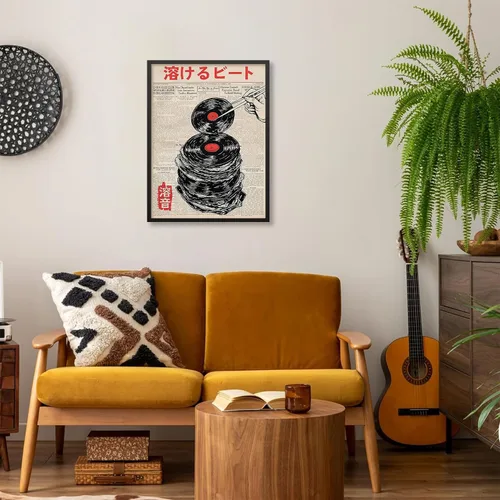 Vista 6 de Póster de música vintage japonés, arte estético de periódico retro, arte de pared de vinilo derretido, impresiones en lienzo de 08 x 10 pulgadas