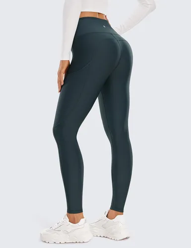 Vista 2 de CRZ YOGA Leggings térmicos con forro polar para mujer de 28 pulgadas, pantalones de senderismo cálidos de cintura alta con bolsillos, mallas