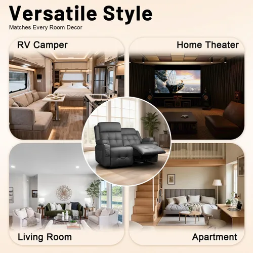 Vista 114 de Sofá de Dos Plazas Reclinable, Sofá Reclinable de Masaje con Gran Capacidad de Peso, Silla de Dos Plazas para RV en Liquidación con Consola, USB