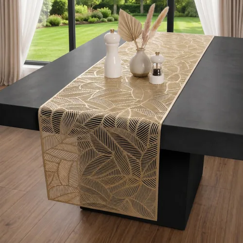 Vista 13 de FAVE Camino de mesa dorado de 36 pulgadas con forma de flor, camino de mesa corto lavable para bodas, banquetes, cumpleaños, fiestas, restaurantes