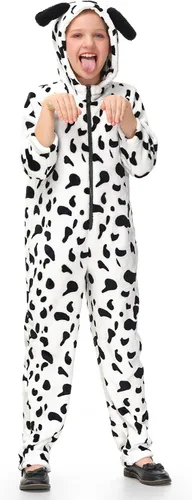 Vista 2 de BesserBay Mono dálmata con capucha para perro negro con cremallera para niños, 1-12 años
