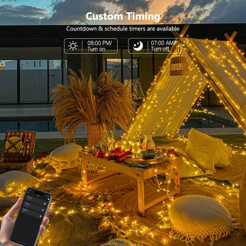 Vista 6 de BrizLabs Luces de Navidad inteligentes, 200 luces LED de Navidad de 66 pies, control de aplicación/voz, múltiples modos regulables, luz blanca