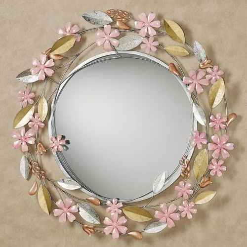 Vista 2 de Touch of Class Wildflower Reflections - Espejo de pared redondo floral rosa de 33 pulgadas de diámetro x 2 D