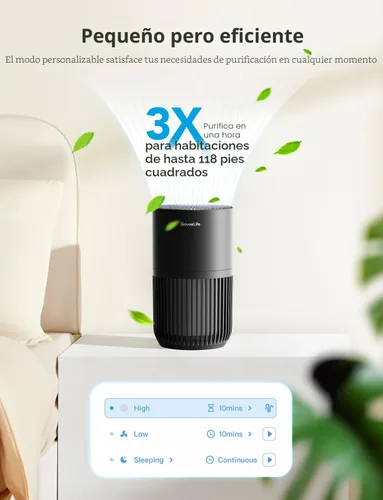 Vista 4 de GoveeLife Mini Purificador de Aire para Dormitorio, Purificador de Aire con Filtro Inteligente y Control por App Alexa para Pelo de Mascotas