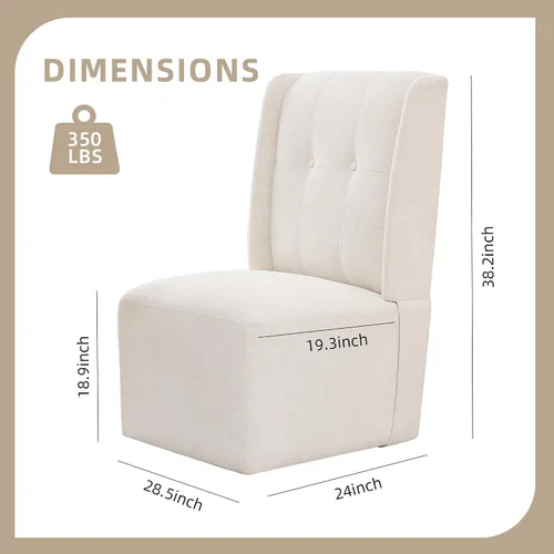 Vista 2 de Silla de comedor con ruedas Immulize Silla de comedor tapizada moderna con ruedas, silla giratoria sin brazos con respaldo alto para cocina, sala