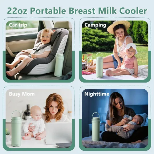 Vista 6 de MYPIN Enfriador portátil de leche materna de 22 onzas para exteriores, tubos de enfriamiento de 360° durante 24 horas con 2 biberones de bebé