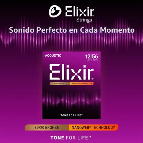 Vista 3 de Elixir, cuerdas de bronce para guitarra acústica 80/20 con recubrimiento Polyweb, extralivianas (.010-.047)